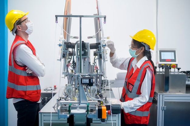 Ingeniero de control de calidad (QC) que supervisa y verifica el sistema de la máquina en la fábrica de fabricación