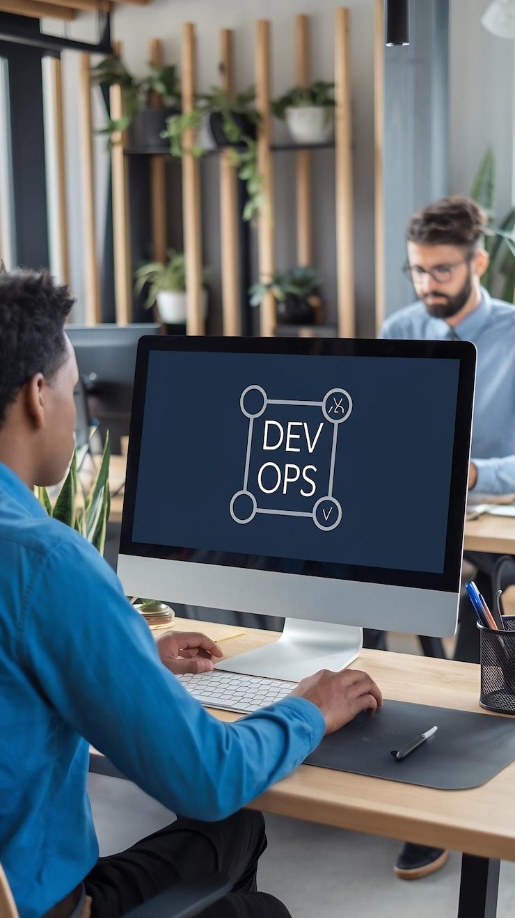 Foto ingeniero de desarrollo de software devops y operaciones de ti que trabaja en un entorno de metodología ágil
