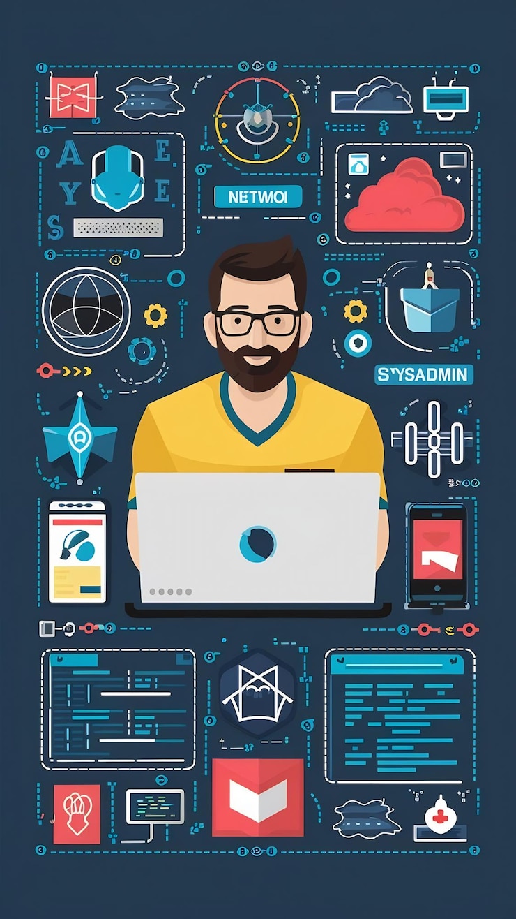Foto ingeniero de devops que trabaja en desarrollo de software y operaciones de ti con íconos de la metodología ágil