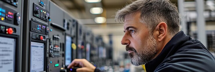 Foto un ingeniero eléctrico llevando a cabo una auditoría de energía en una planta de fábrica inspeccionando equipos de energía y monitores de datos