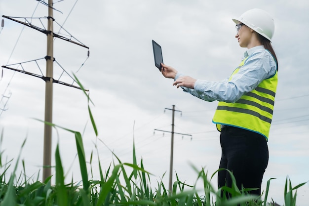 ingeniero eléctrico mujer industria de energía de alto voltaje electricista trabajador concepto de energía de trabajo