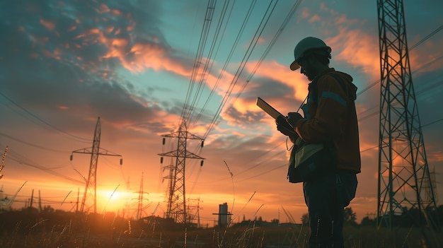 Foto ingeniero eléctrico en pylon