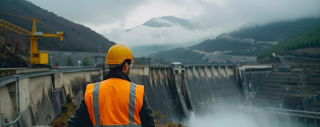 Foto ingeniero hidráulico en una presa