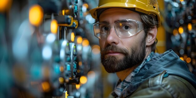 Ingeniero inspeccionando el equipo de mantenimiento en el gabinete de PLC y comprobando el estado del transformador escalonado Concepto Inspección del gabinete de PL Ingeniero de mantenimiento del equipo de transformador escalar