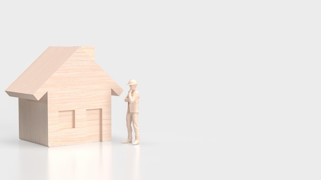 El ingeniero y la madera de la casa para el concepto de edificio o propiedad renderización 3d