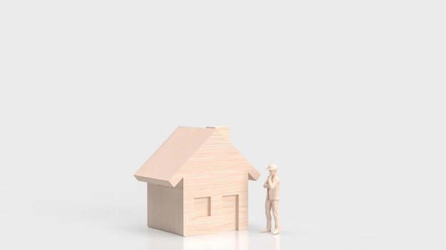 El ingeniero y la madera de la casa para el concepto de edificio o propiedad renderización 3d