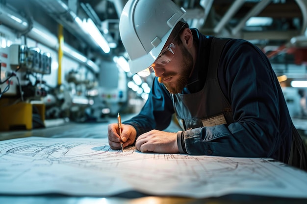 Foto un ingeniero marítimo trabajando en un proyecto de barco generado por la ia