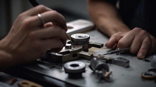 Un ingeniero mecánico que trabaja a partir de planos generativos Ai