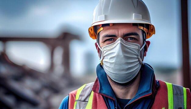 El ingeniero del personal trabajador se protege del covid.