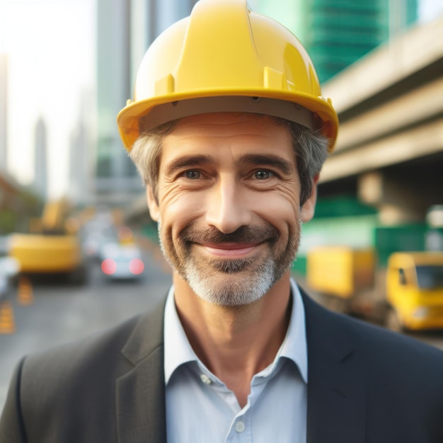 Un ingeniero de pie en un sitio de construcción