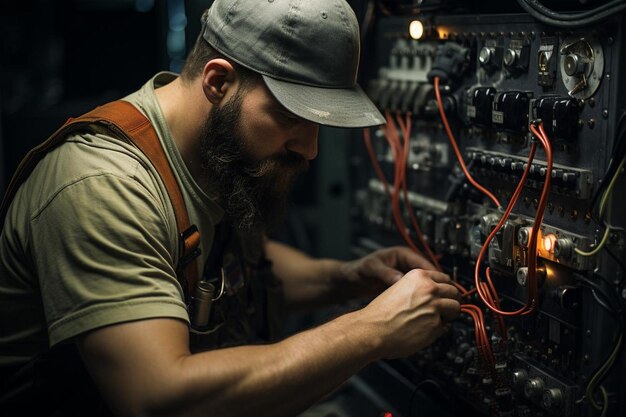 Foto ingeniero que lleva a cabo el mantenimiento del equipo