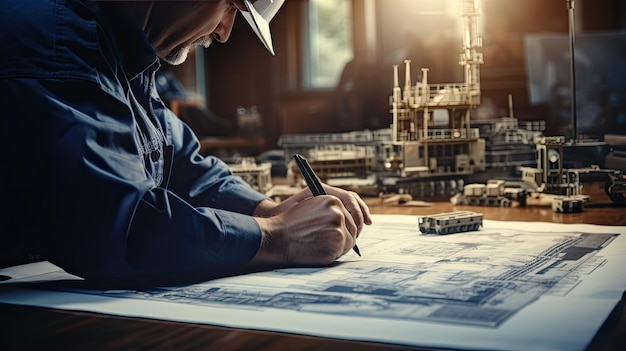 un ingeniero que trabaja en la construcción de planos