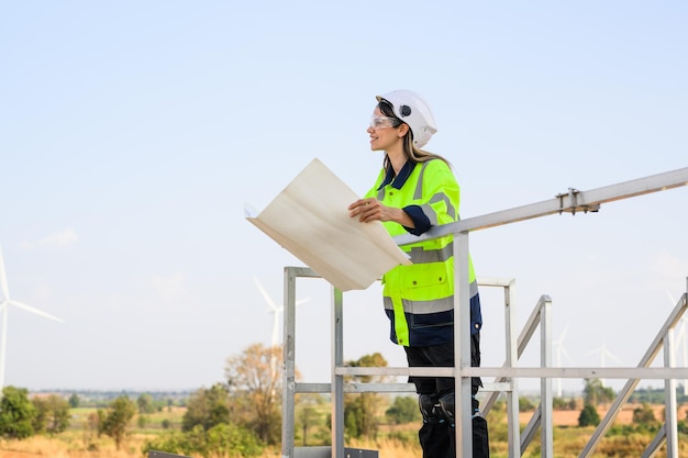 Ingeniero que trabaja con un trabajador confiado en la construcción de un mega proyecto de trabajo al aire libre