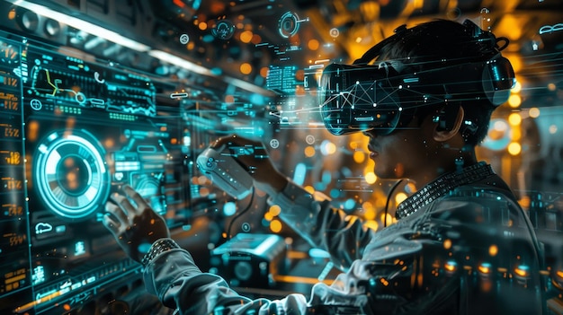 Ingeniero que utiliza la realidad virtual para la simulación avanzada de máquinas