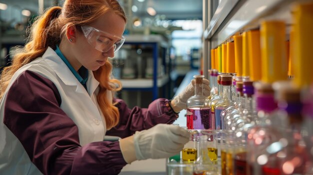 Foto ingeniero químico trabajando en experimentos de laboratorio