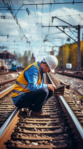 ingeniero sentado en la inspección ferroviaria