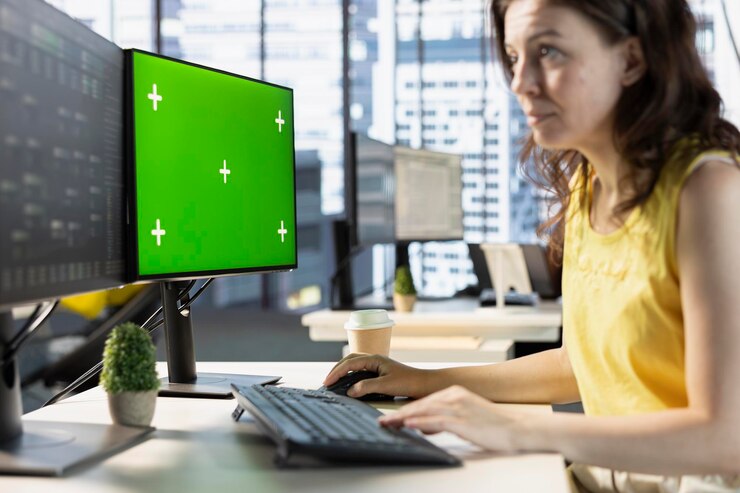 Foto ingeniero de software comprobando el código en la pc de clave de croma