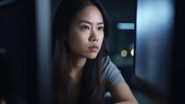 Ingeniero de software Mujer asiática de 30 años Escribiendo en el escritorio en Office Generative AI AIG22