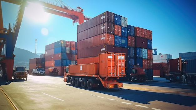 Ingeniero y tableta en el patio de contenedores del buque de carga para importación y exportación Oficial de control portuario