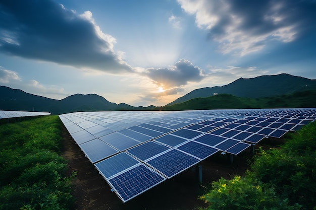 Ingeniero y técnico que trabaja en módulos fotovoltaicos en una central solar