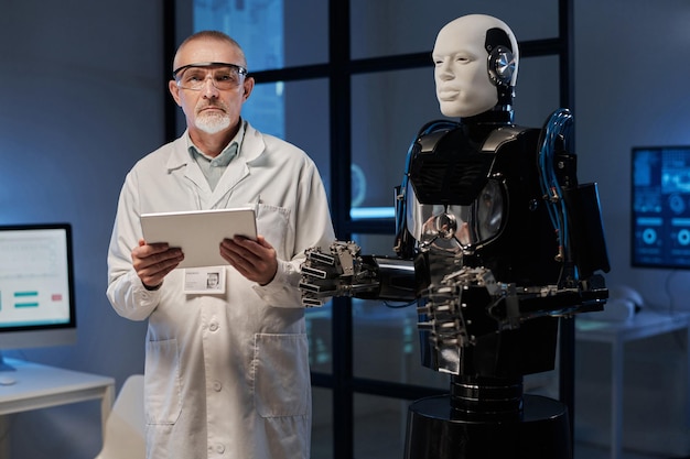 Ingeniero trabajando con programación de robot.