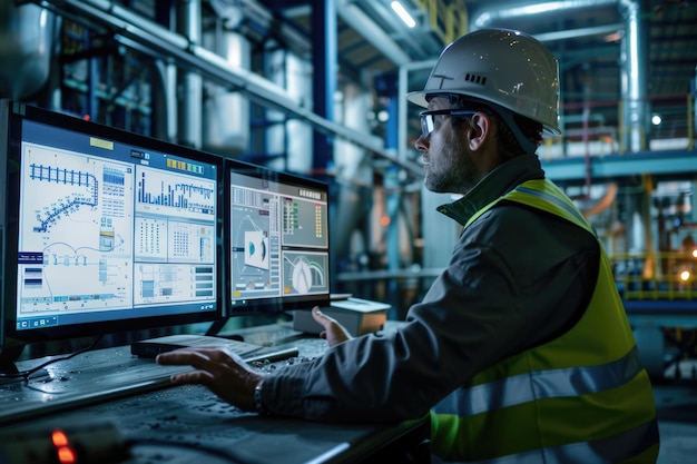 El ingeniero utiliza la Industria 40 para el control de procesos de la planta