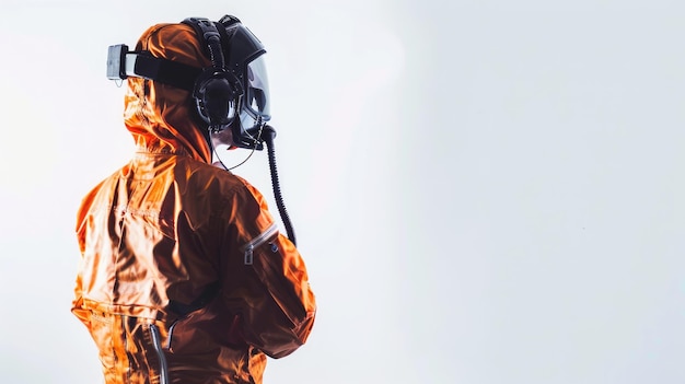 Ingeniero de vuelo con traje de aviación con auriculares y equipo técnico