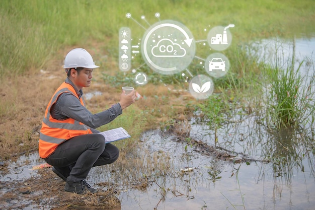 Los ingenieros ambientales inspeccionan la calidad del agua. Llevan el agua al laboratorio para su análisis. Comprueban el contenido de minerales en el agua y el suelo. Comprueban si hay contaminantes en las fuentes de agua.