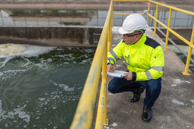 Ingenieros ambientales trabajan en plantas de tratamiento de aguas residuales Ingeniería de suministro de agua trabajando en plantas de reciclaje de agua para su reutilización