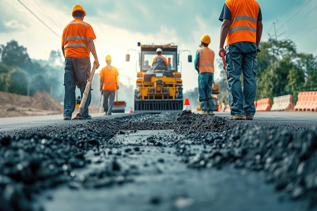 Ingenieros civiles supervisan las obras de construcción de carreteras