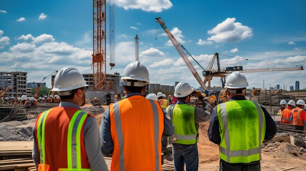 Ingenieros de la construcción colaborando y supervisando un proyecto de construcción con diligencia y profesionalidad