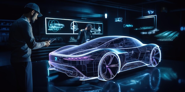 Los ingenieros de diseño automotriz usan una aplicación holográfica en una tableta digital