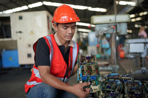 Ingenieros industriales en cascosTrabajar en la fábrica de fabricación de la industria pesadatrabajador industrial en el interior de la fábrica hombre que trabaja en una fábrica industrial