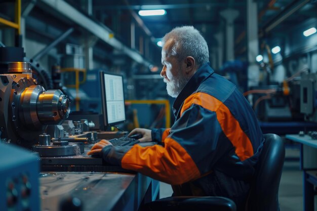 Foto ingenieros mecánicos que operan máquinas de torno para la inspección de la calidad de los productos