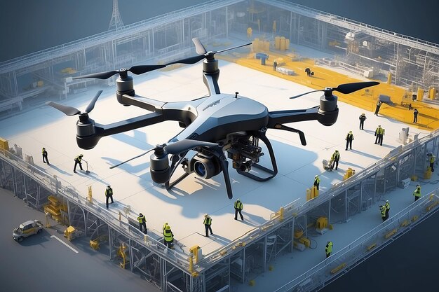 Ingenieros y operadores de la Sinfonía de Drones se unen en una ilustración de estilo plano de inspección autónoma