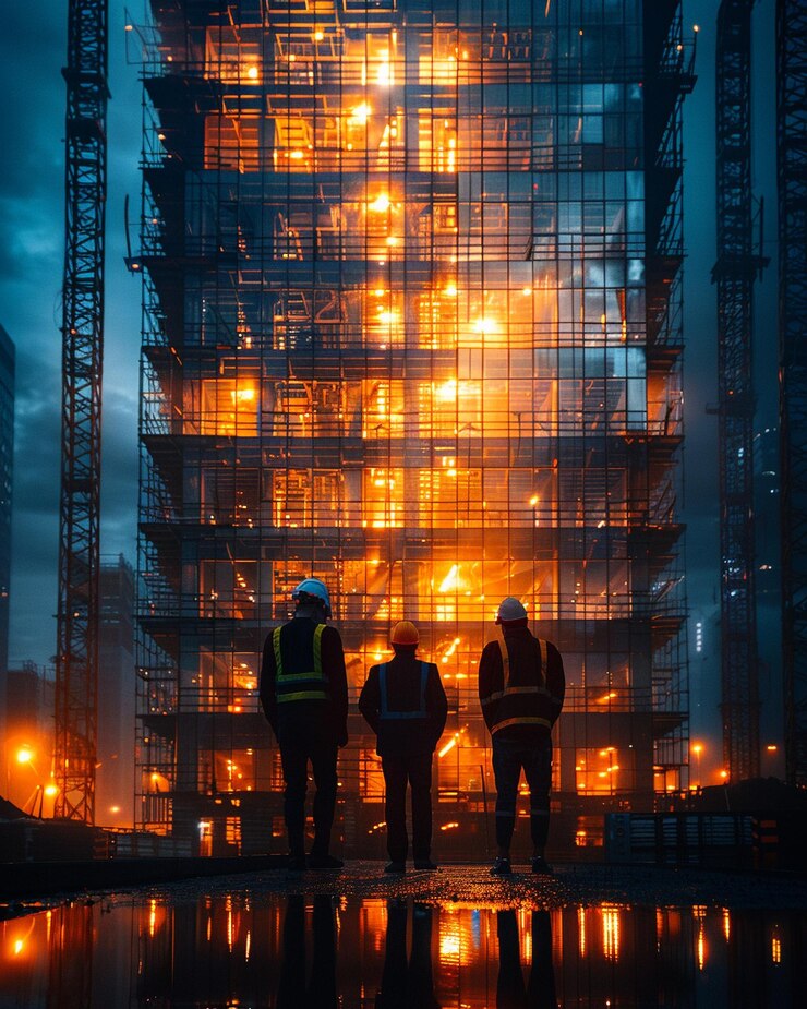 Ingenieros profesionales trabajando en el sitio de construcción