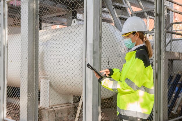 Los ingenieros trabajan en el lugar para mantener el programa de mantenimiento preventivo de helio líquido comprobando la gente de Tailandia