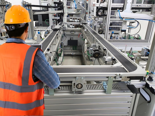 Los ingenieros utilizan la tecnología para controlar la maquinaria de producción en las plantas industriales.