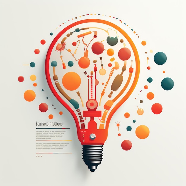 Foto ingenieur-college-poster mit glühbirnen- und zahnraddesign im skurrilen, flachen, minimalistischen stil