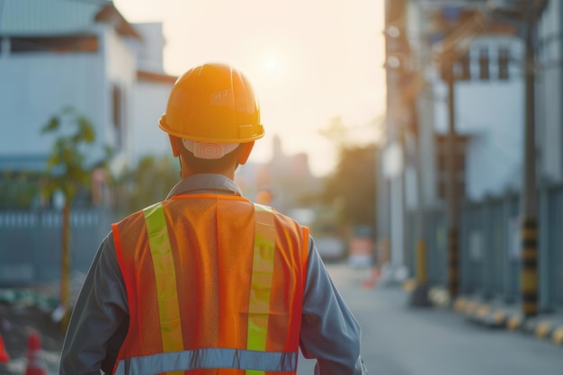 Ingenieur in Sicherheitsbekleidung überwacht Bauvorhaben