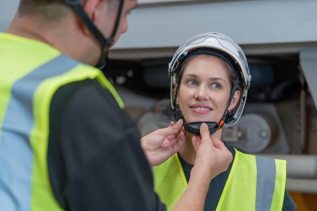 Foto ingenieur inspiziert die reparatur und wartung elektrischer züge in der wartungsstation