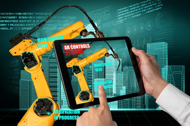 Ingenieur steuert Roboterarme durch Augmented-Reality-Industrietechnologie