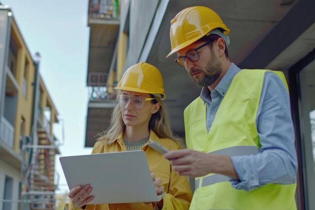 Ingenieur und Architekt besprechen das Wohnungsprojekt auf der Baustelle