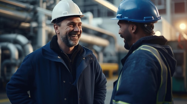 Foto ingenieure in der gasfabrik sprechen