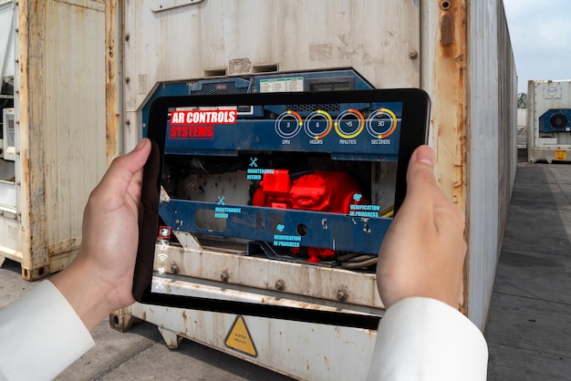 Ingenieure verwenden Augmented-Reality-Software in der Produktionslinie für intelligente Fabriken