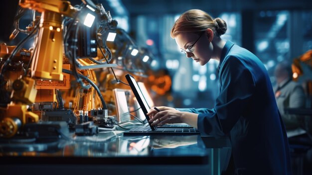 Foto ingenieurin in einer maschinenfabrik