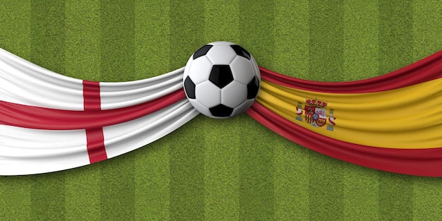 Inglaterra vs espanha jogo de futebol bandeiras nacionais com renderização  de futebol d