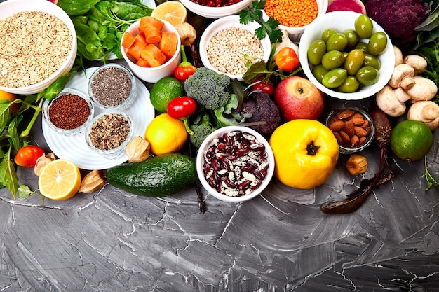 Ingredientes para los alimentos saludables.