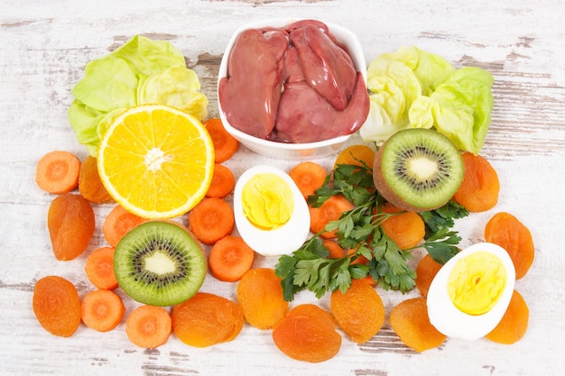 Ingredientes como fonte de vitamina a minerais naturais e conceito de alimentação saudável e nutritiva de fibra dietética