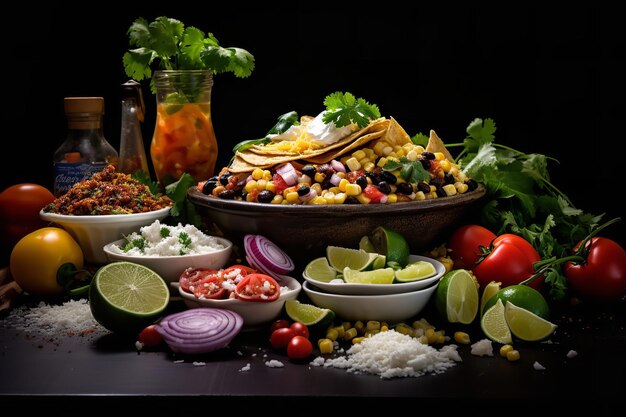 Ingredientes de comida mexicana em cores